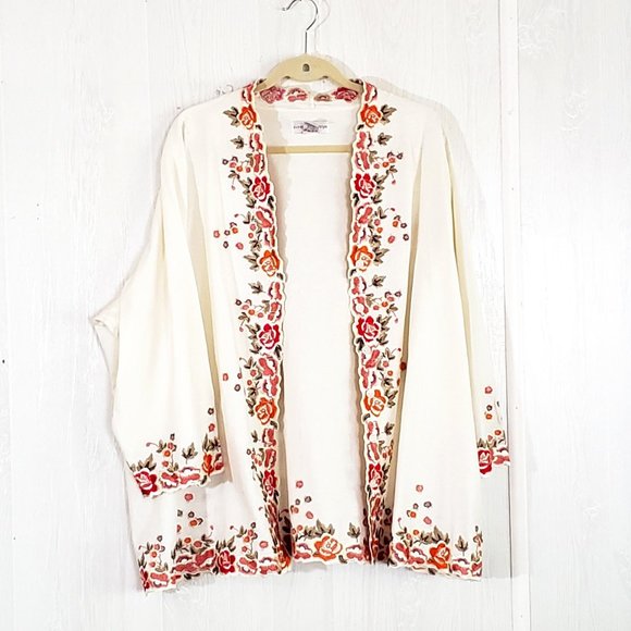 Susan Graver Linen Blend Embroidered Jacket 3X Cream - Picture 6 of 6
